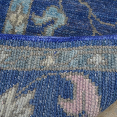 India Agra Design Cornflower Blue Hand Knotted Wool Area Rug