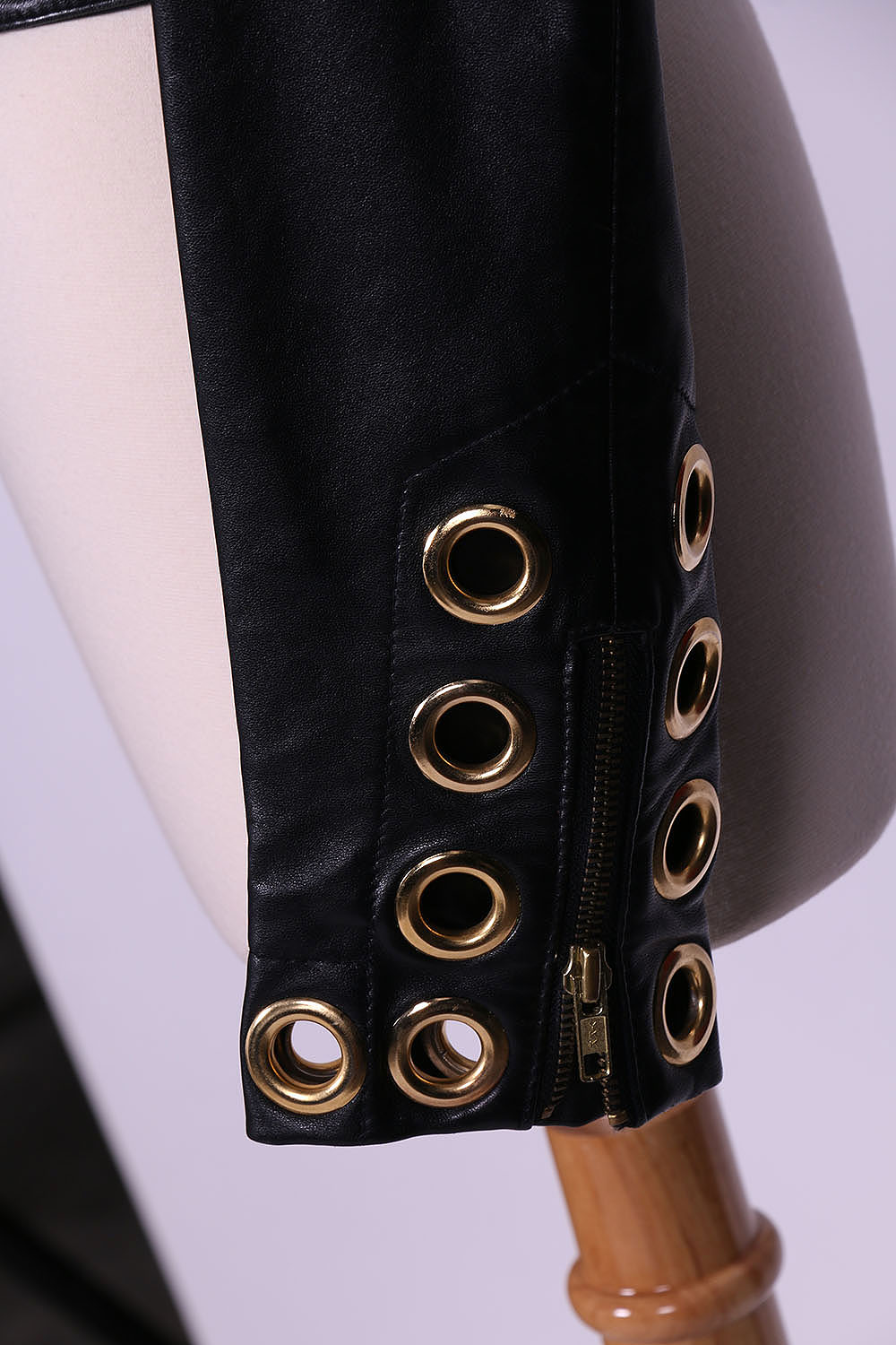 Michael Hoban for North Beach Leather Black Leather Jacket with Grommets