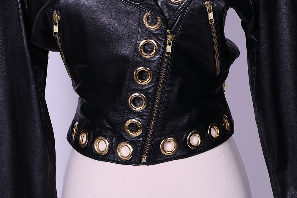 Michael Hoban for North Beach Leather Black Leather Jacket with Grommets