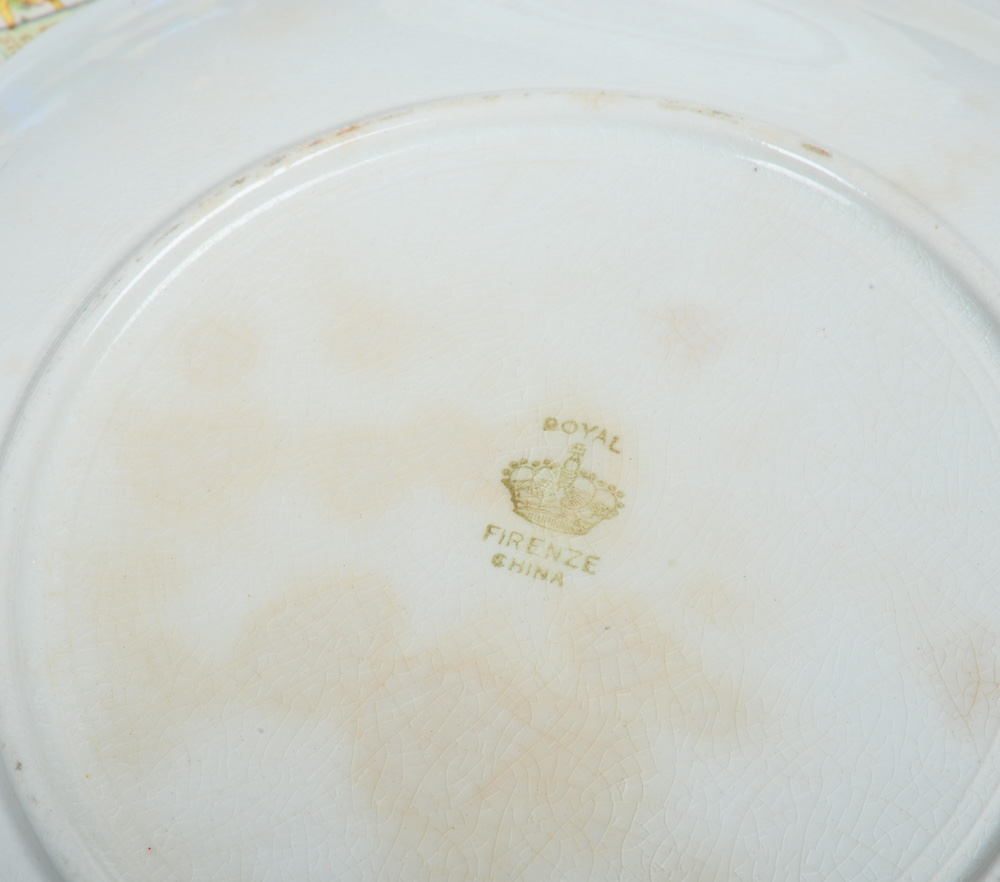 Vintage Marbled  Filled Roll Rite Rolling Pin and Collection of Antique Advertising plates