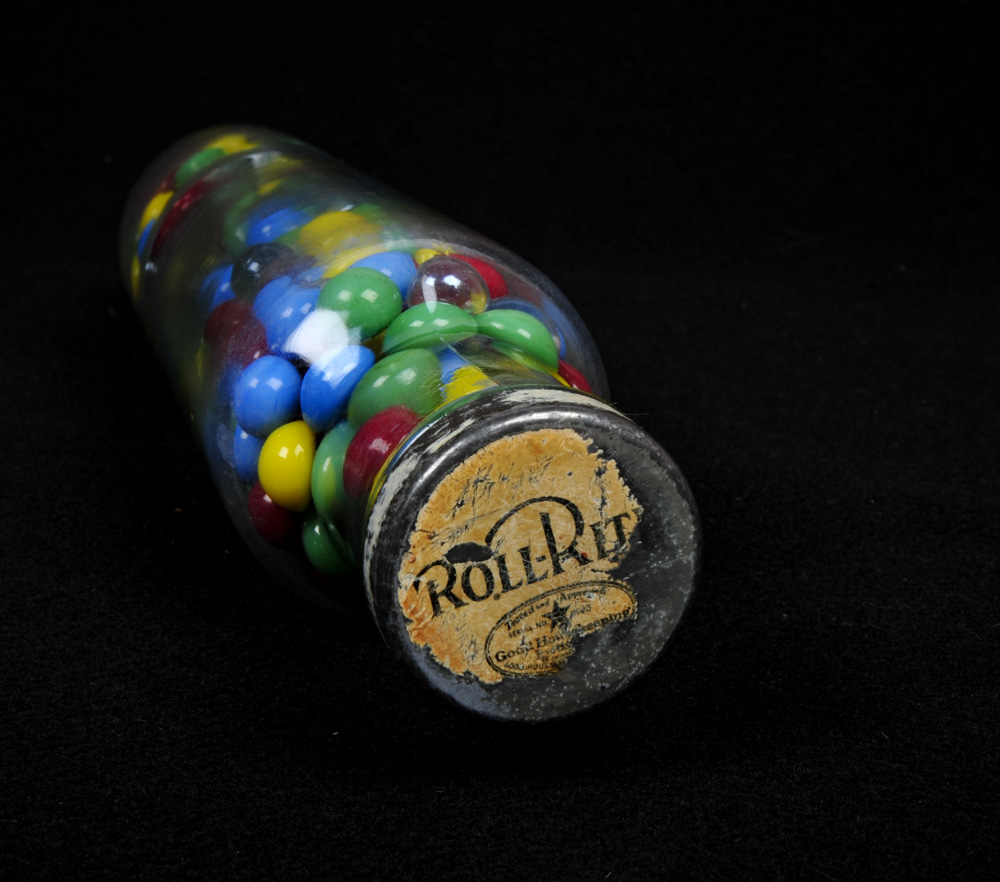 Vintage Marbled  Filled Roll Rite Rolling Pin and Collection of Antique Advertising plates