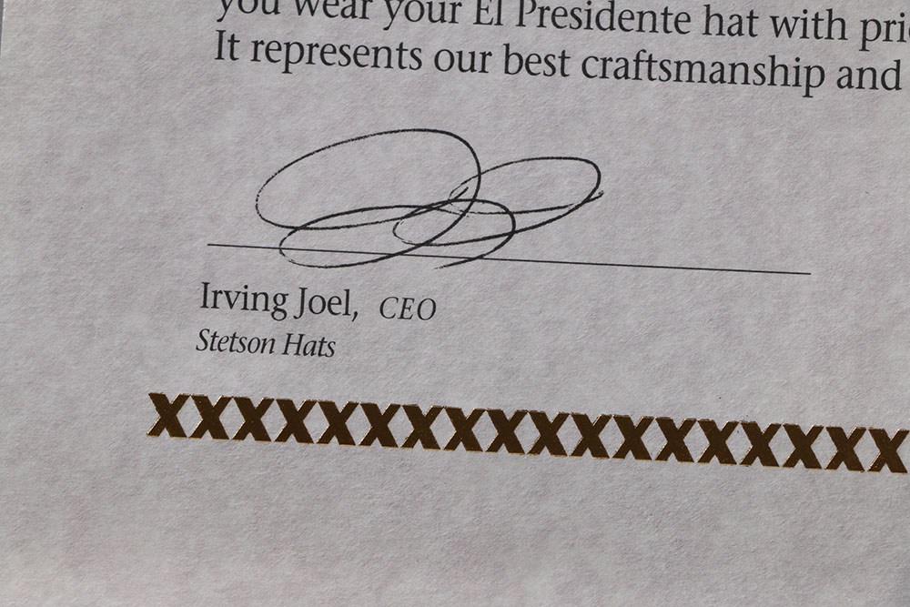 Tanya's Steston "El Presidente" 100X Beaver Fur and Cashmere Cowgirl Hat in a Stetson Display Case with Certificate