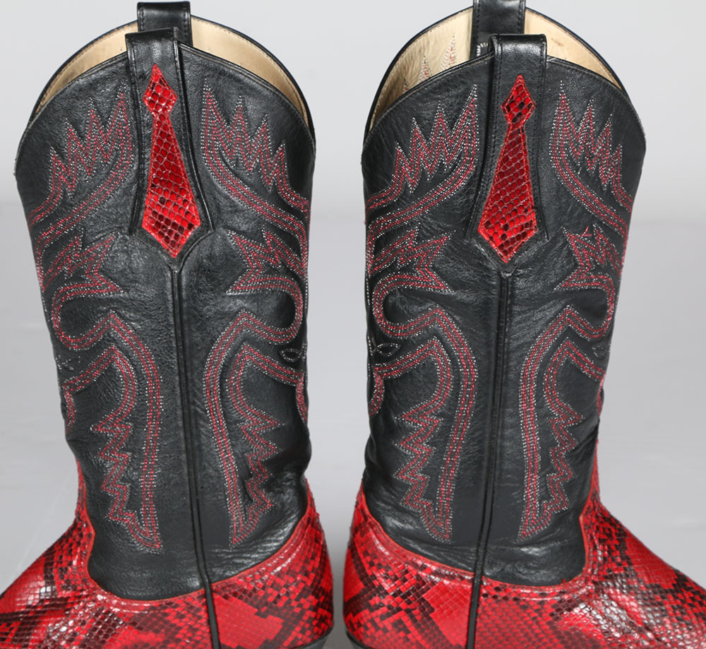 Vintage Larry Mahan of El Paso, Texas Red Snakeskin and Black Leather Cowgirl Boots