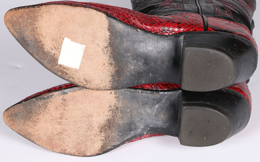 Vintage Larry Mahan of El Paso, Texas Red Snakeskin and Black Leather Cowgirl Boots