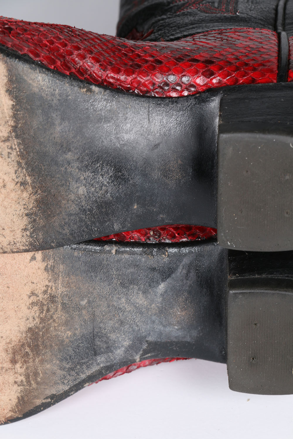 Vintage Larry Mahan of El Paso, Texas Red Snakeskin and Black Leather Cowgirl Boots