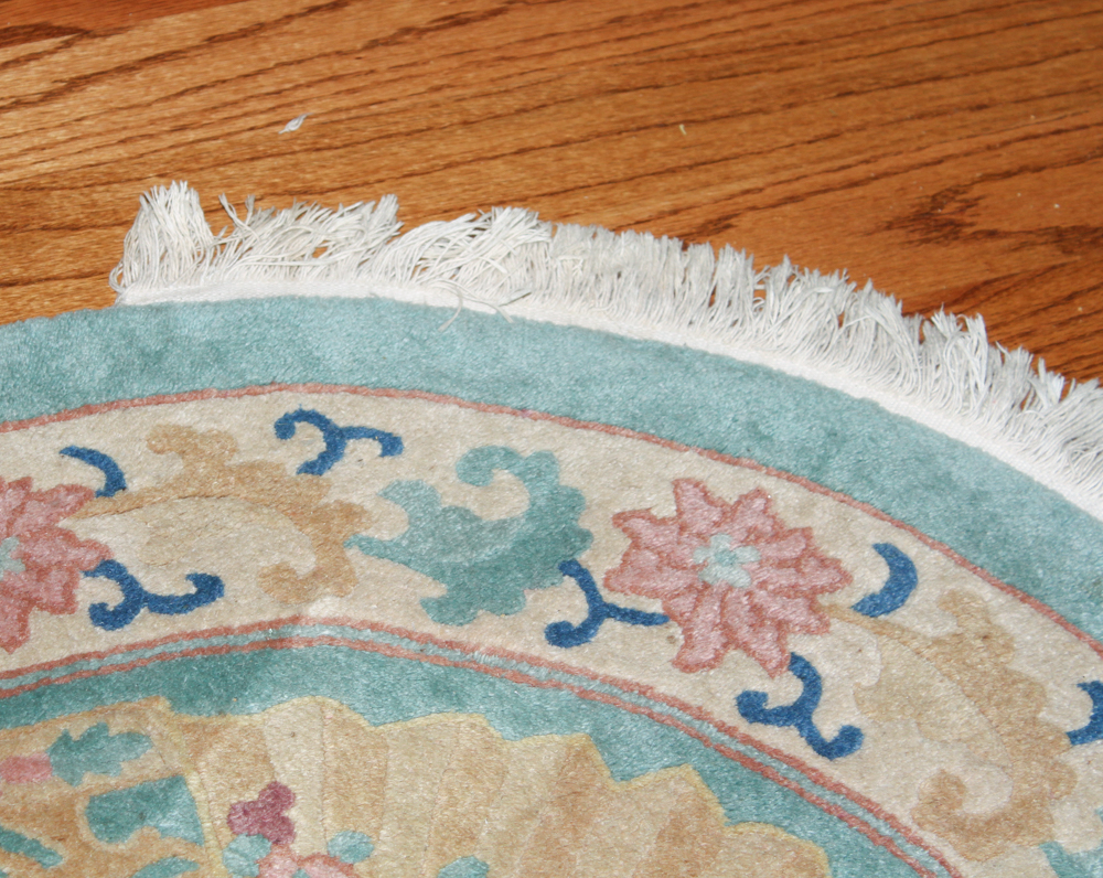 Teal Oval Rug with Fan Motif