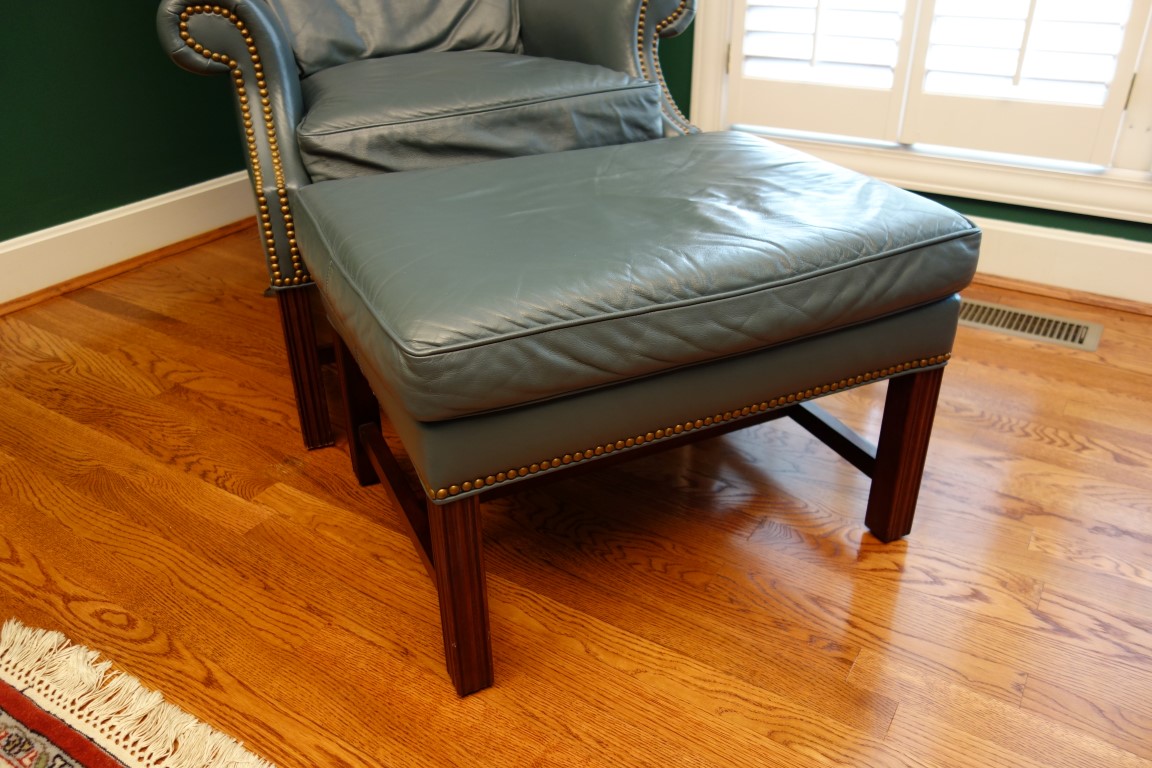 Thomasville Leather Wing Back Chair & Ottoman