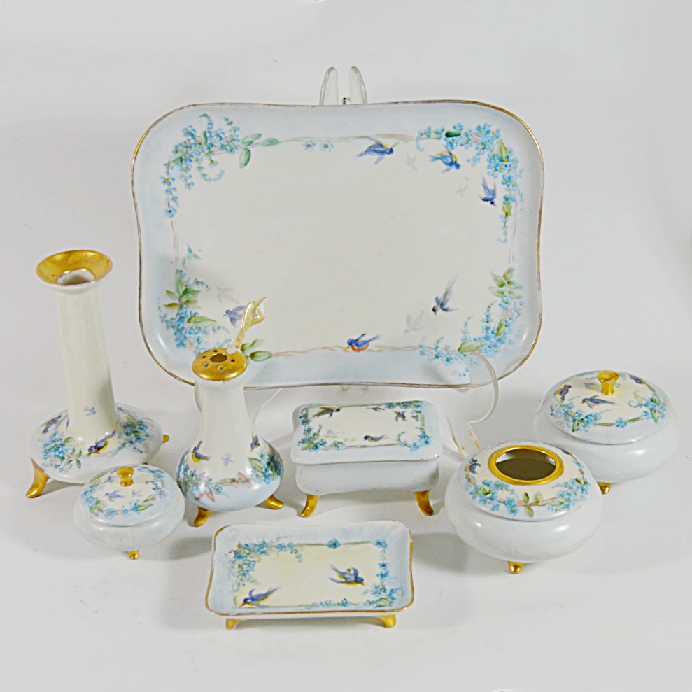 Antique Hand Painted French Limoges Porcelain Dresser Set