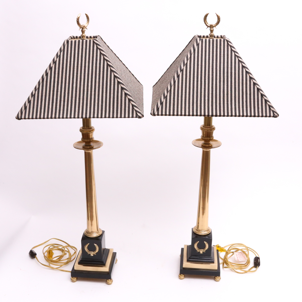 Pair of Frederick Cooper Brass Candlestick Lamps