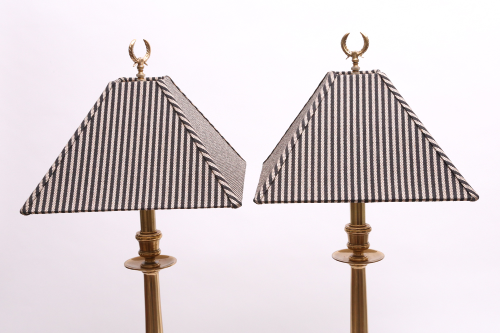 Pair of Frederick Cooper Brass Candlestick Lamps