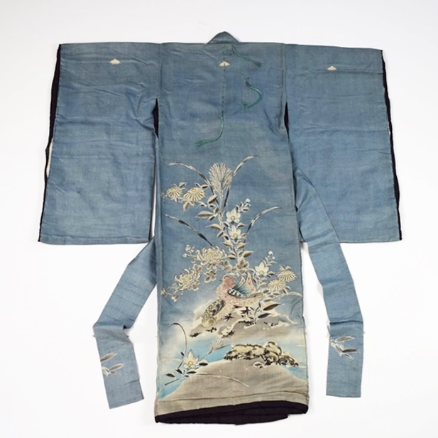 Japanese Meiji Period (circa 1900) Hand Painted Silk Katzome, Child's Kimono in Pale Blue