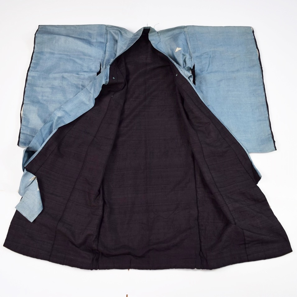 Japanese Meiji Period (circa 1900) Hand Painted Silk Katzome, Child's Kimono in Pale Blue