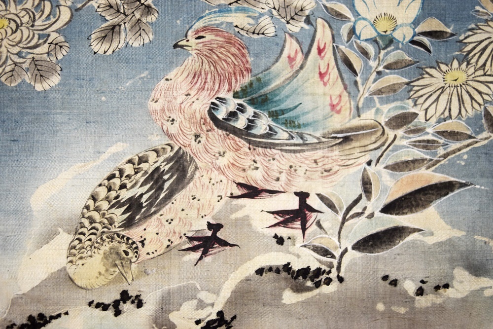 Japanese Meiji Period (circa 1900) Hand Painted Silk Katzome, Child's Kimono in Pale Blue