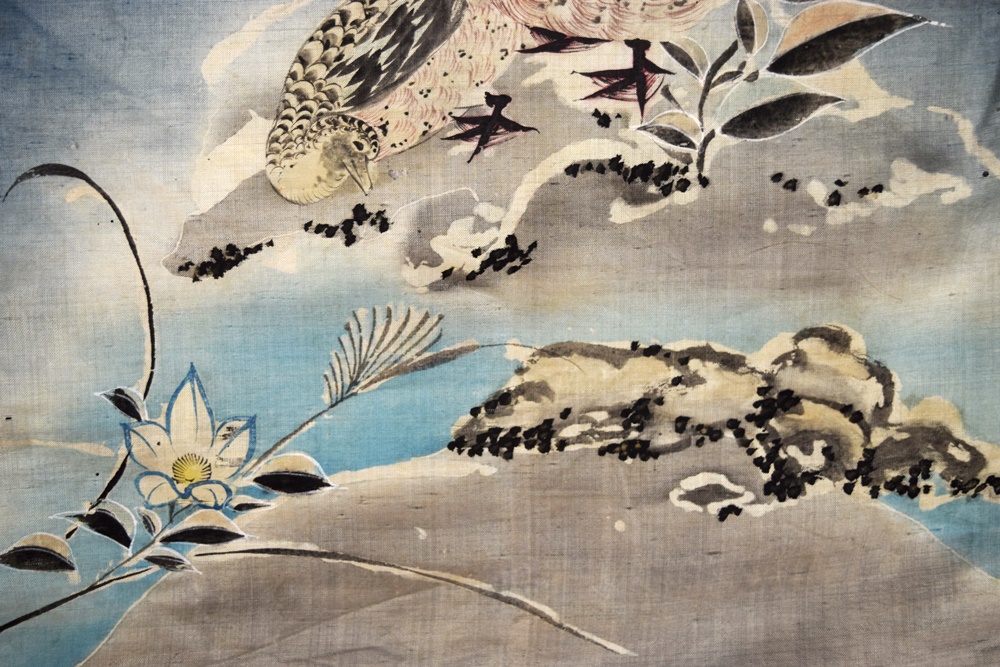 Japanese Meiji Period (circa 1900) Hand Painted Silk Katzome, Child's Kimono in Pale Blue