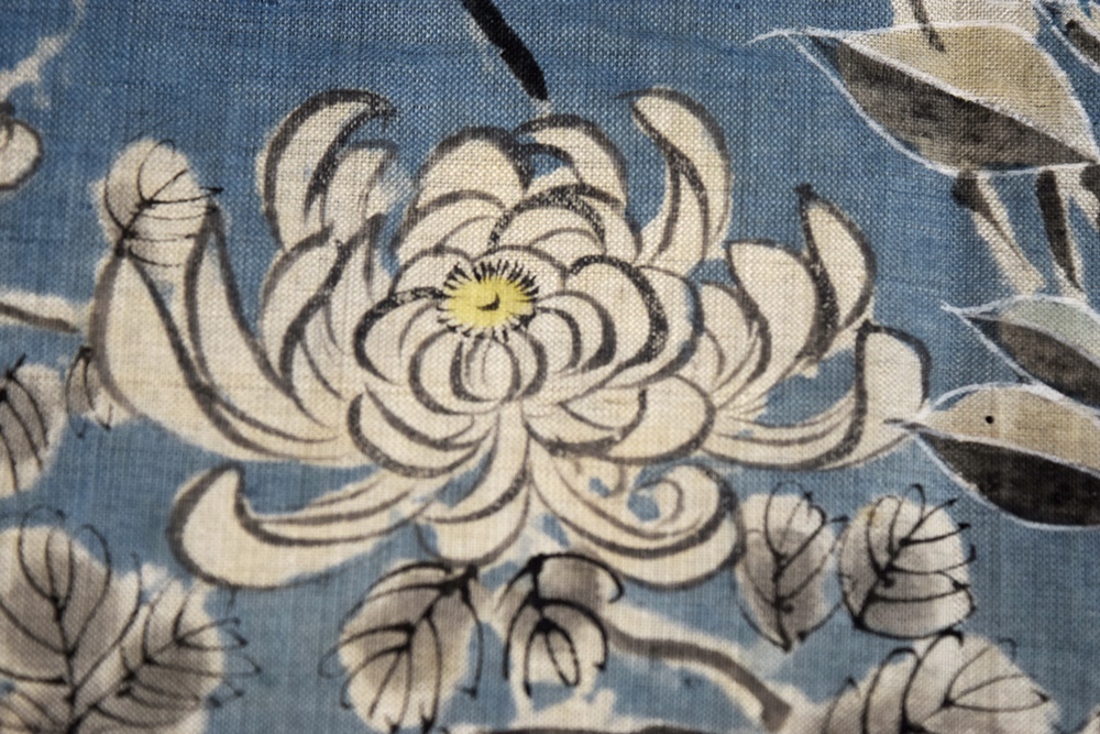 Japanese Meiji Period (circa 1900) Hand Painted Silk Katzome, Child's Kimono in Pale Blue