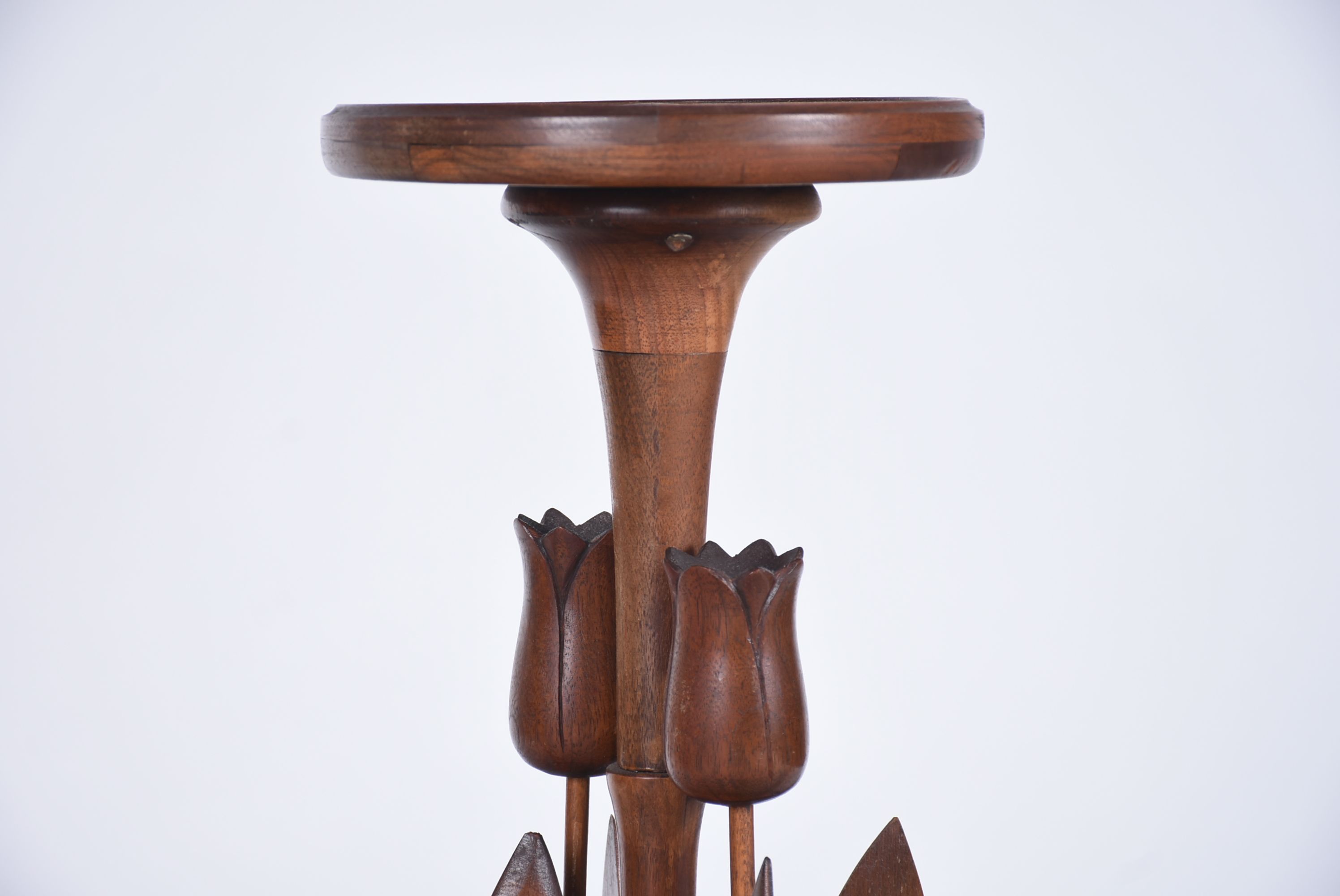 Vintage Swedish Wooden Tulip Plant Stand and Candleholders