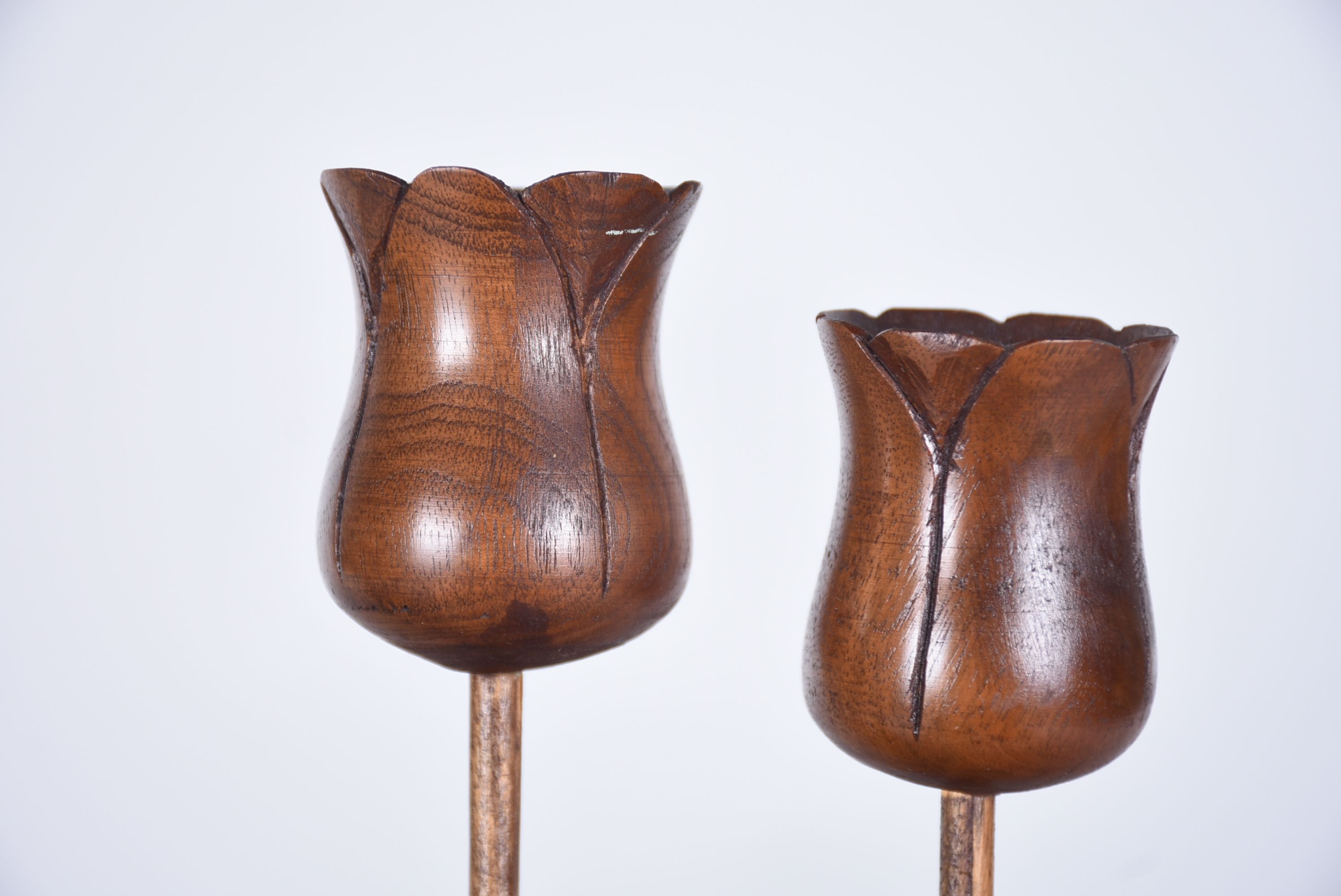 Vintage Swedish Wooden Tulip Plant Stand and Candleholders