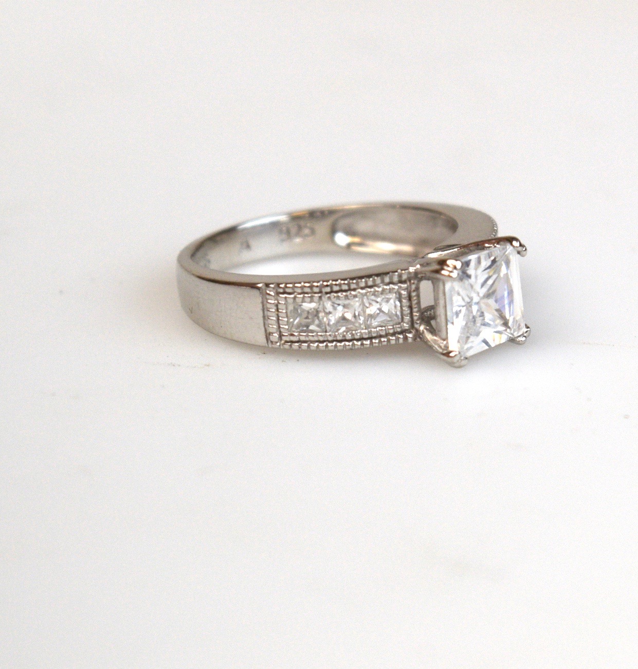 Cubic Zirconia and Sterling Silver Engagement-Style Ring