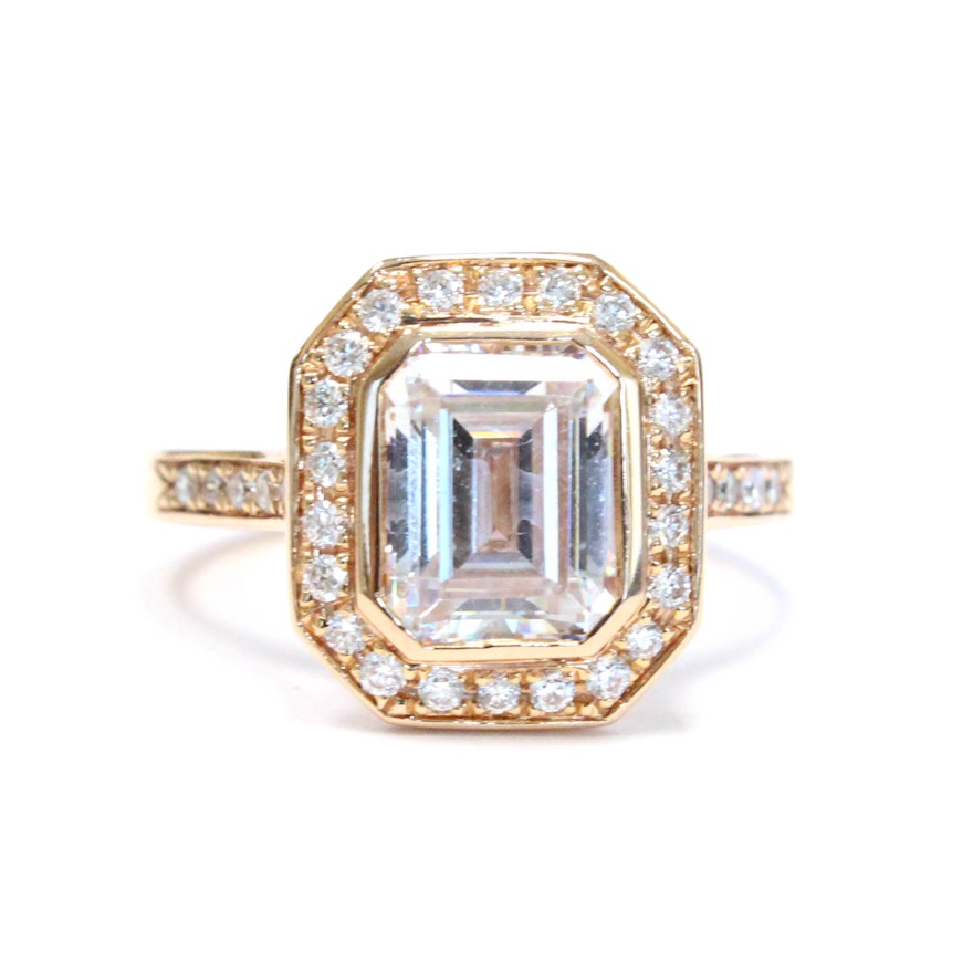 18K Pink Gold Ring with Diamonds and Cubic Zirconia