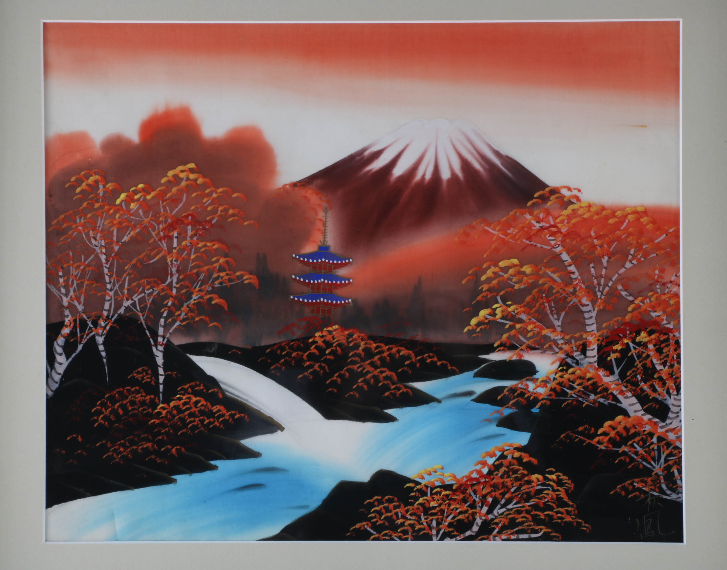 Signed Original Mt. Fuji Oil on Silk