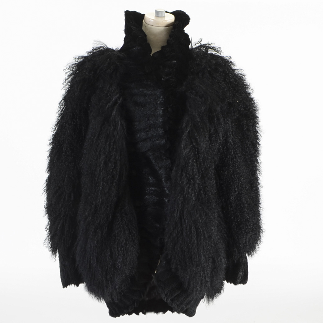 Revillon Black Mongolian Lamb Fur Coat