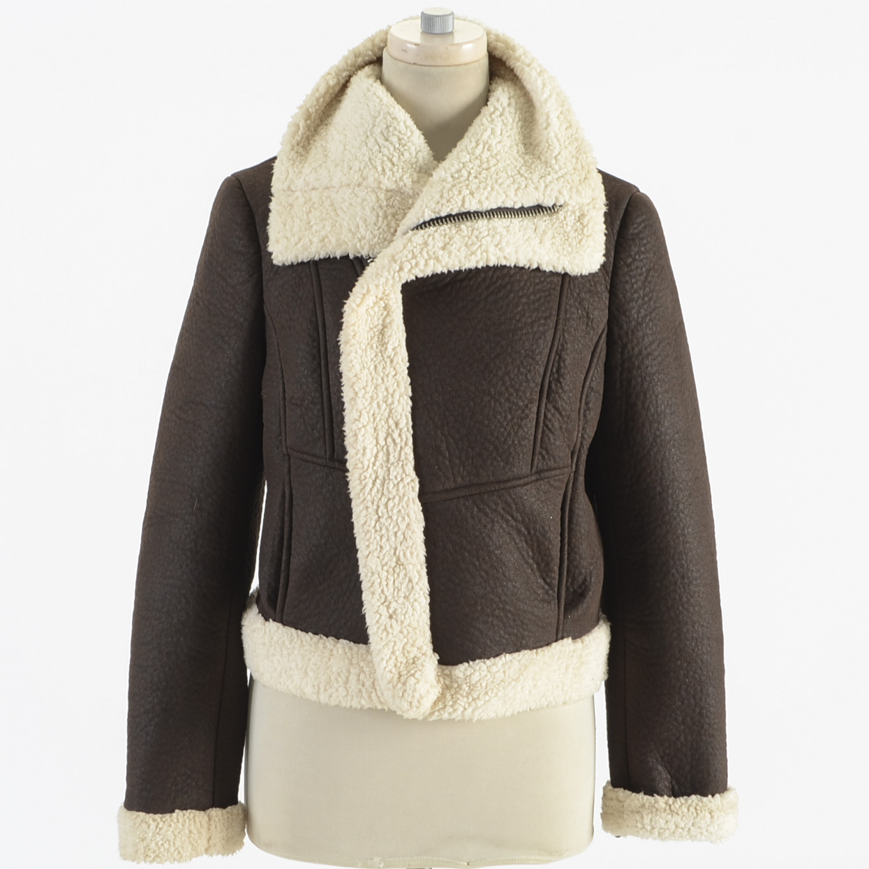 Brown Faux Shearling Bomber Style Jacket