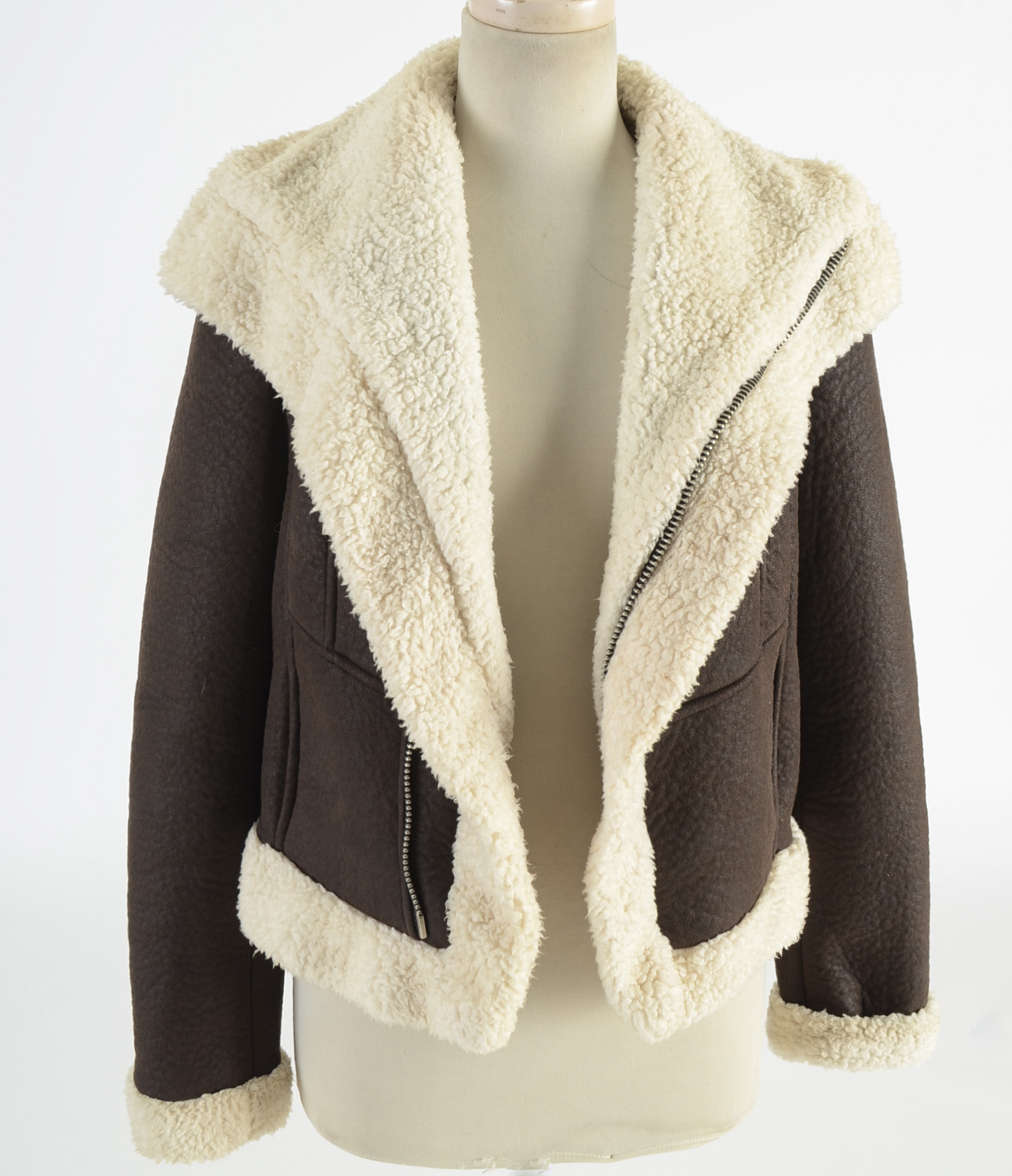 Brown Faux Shearling Bomber Style Jacket