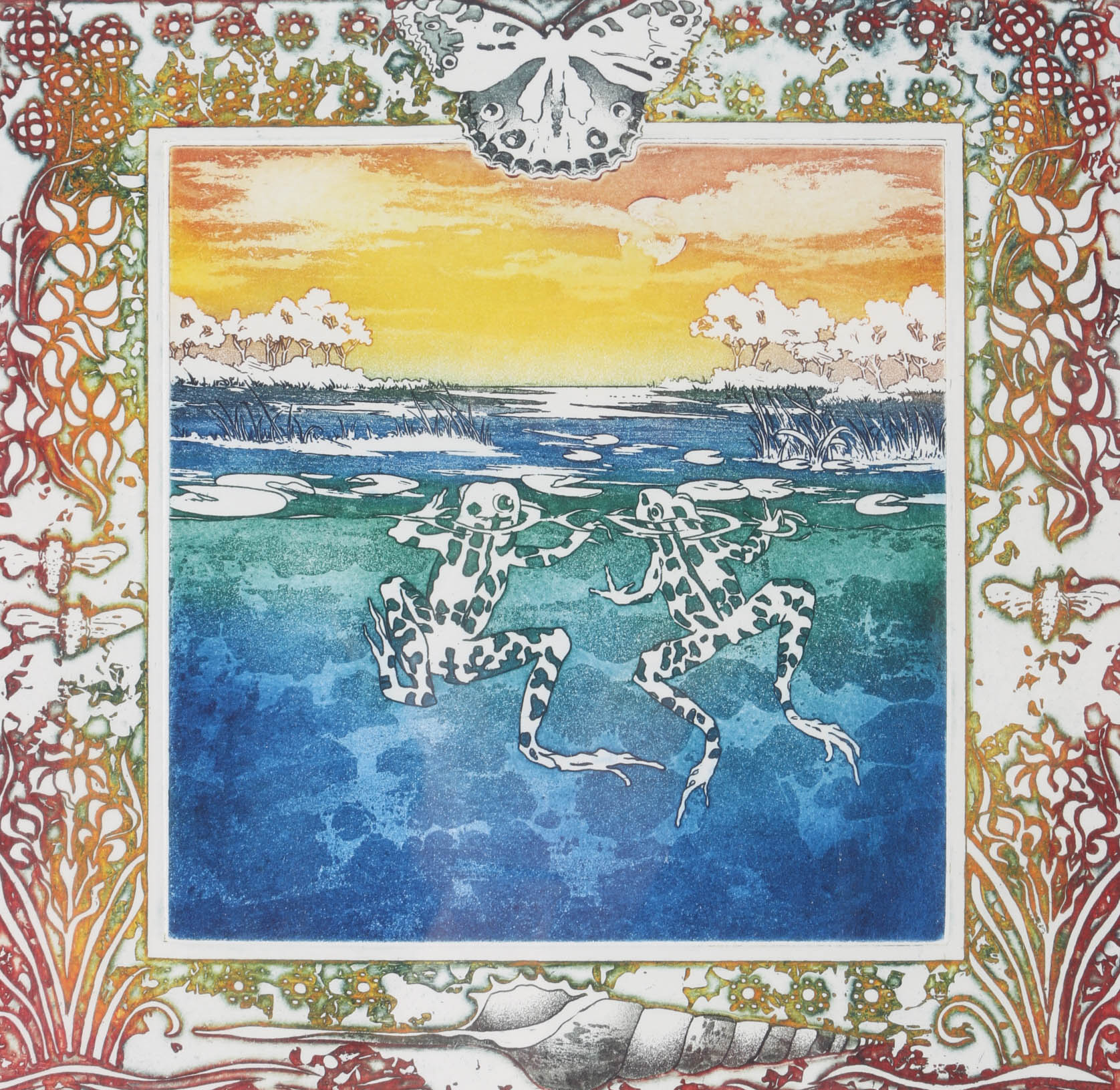 Robert Clibbon Signed Limited Edition Aquatint "Lily Pond"