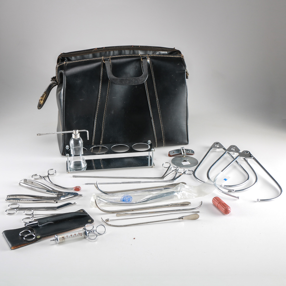 Black Leather Doctor Bag with Supplies