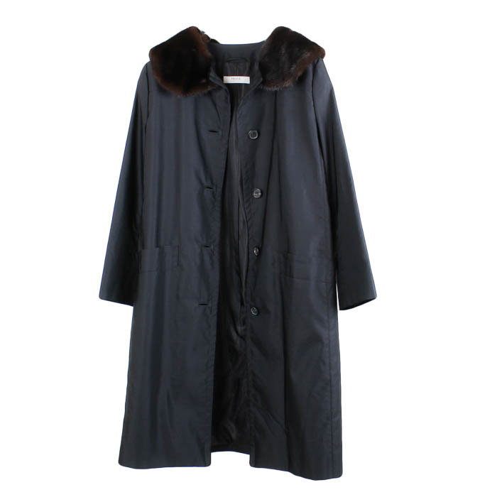 Prada Black Trench Coat with Fur Collar