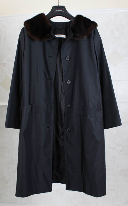 Prada Black Trench Coat with Fur Collar