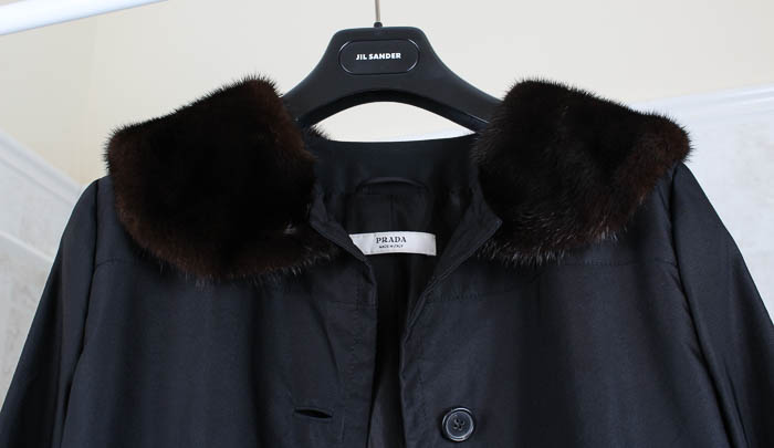 Prada Black Trench Coat with Fur Collar