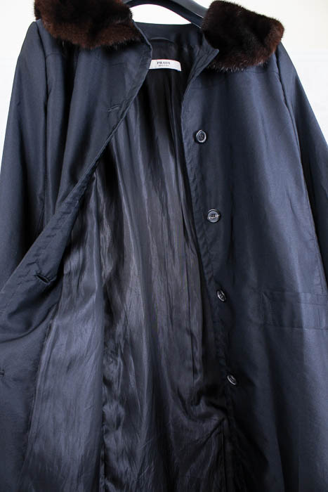 Prada Black Trench Coat with Fur Collar