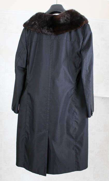 Prada Black Trench Coat with Fur Collar