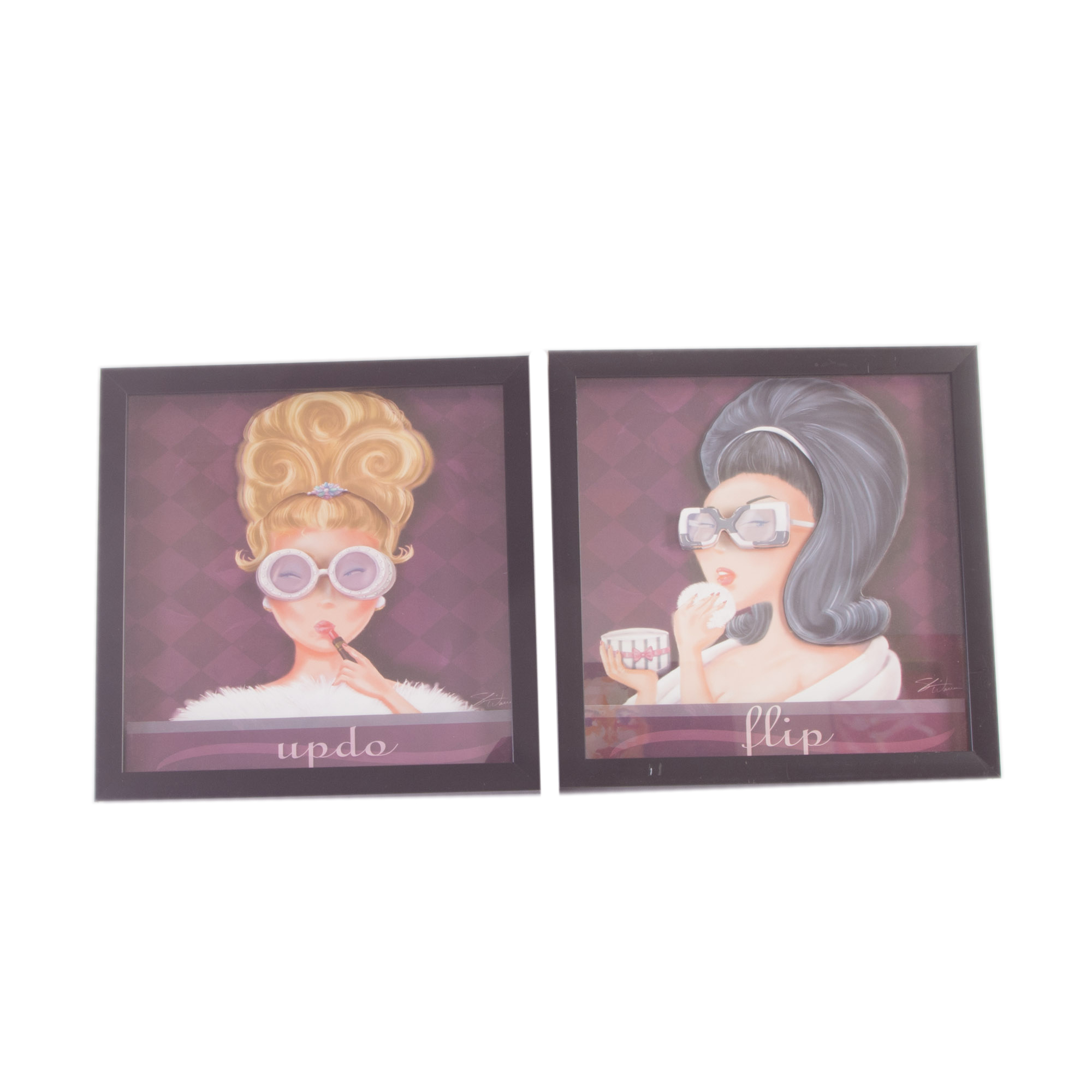 Pair of Hairstyle Collage Offset Lithographs