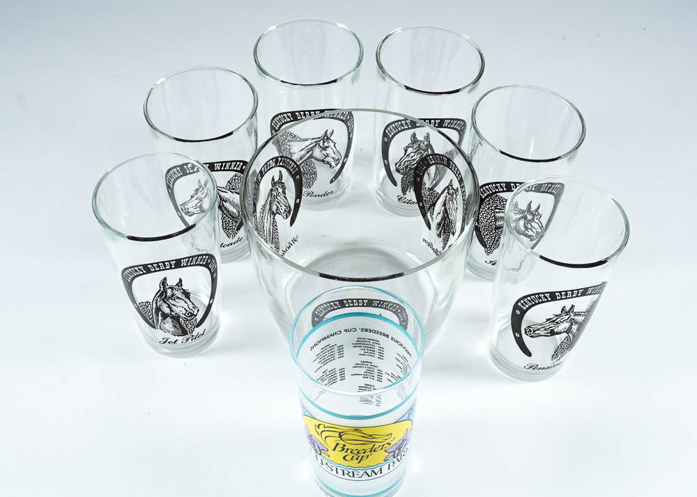 Vintage Derby Winners Ice Bucket and Six Tumbler Set