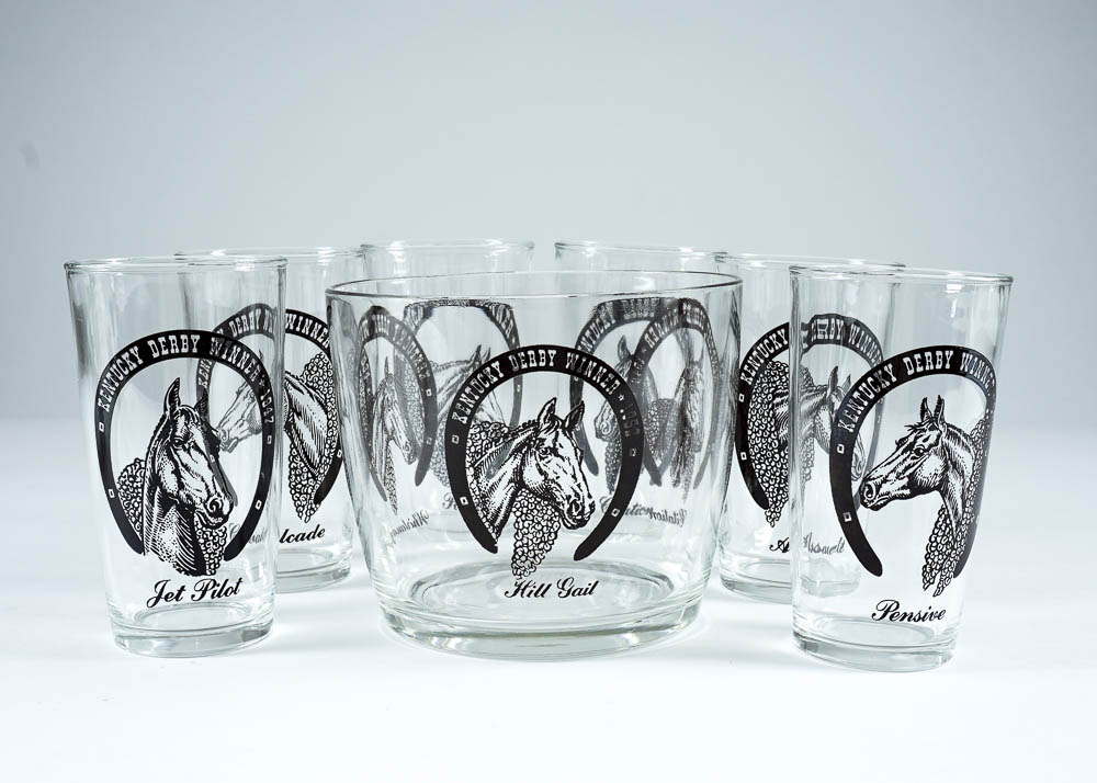 Vintage Derby Winners Ice Bucket and Six Tumbler Set