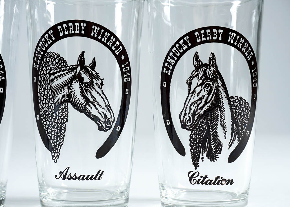 Vintage Derby Winners Ice Bucket and Six Tumbler Set