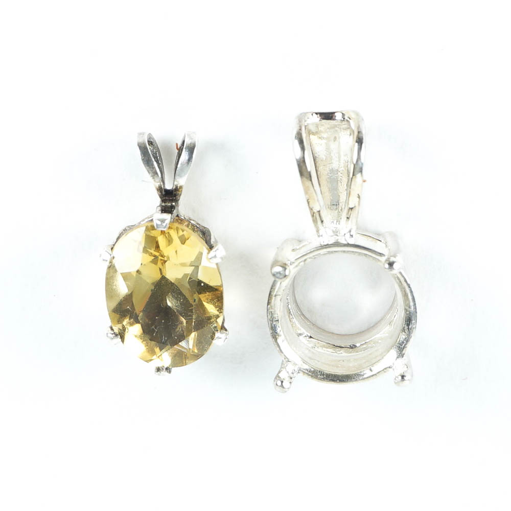 Amber-Yellow Stone and Sterling Silver Pendant Settings