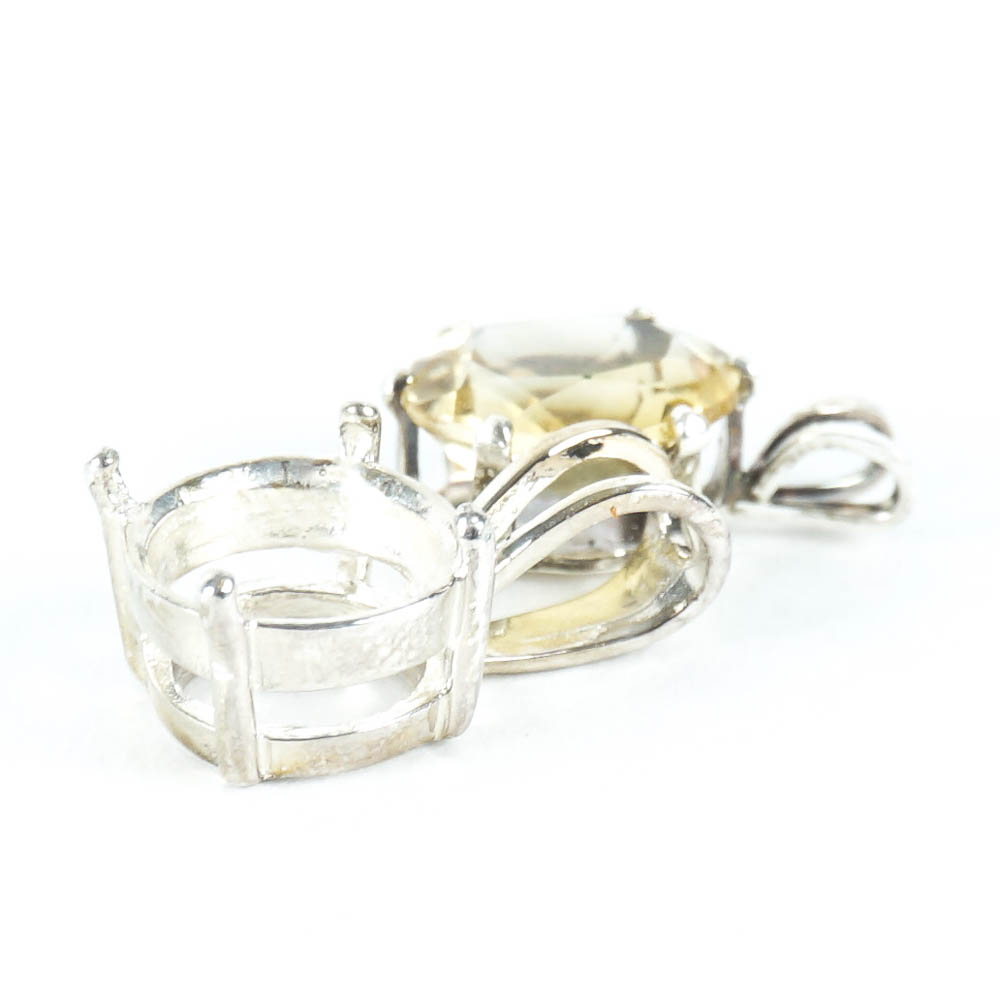 Amber-Yellow Stone and Sterling Silver Pendant Settings