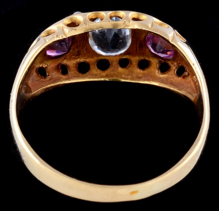 18K Gold Aquamarine Garnet Seed Pearl Ring