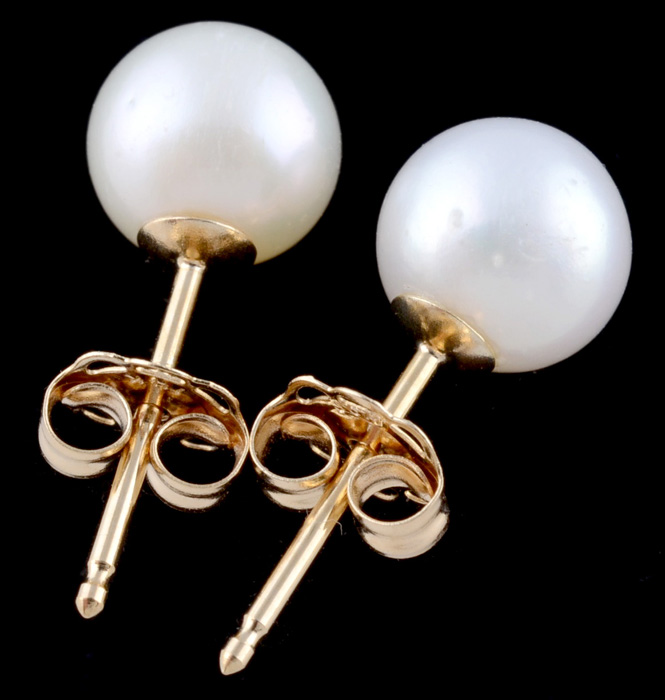 14K Yellow Gold Cultured Pearl Stud Earrings