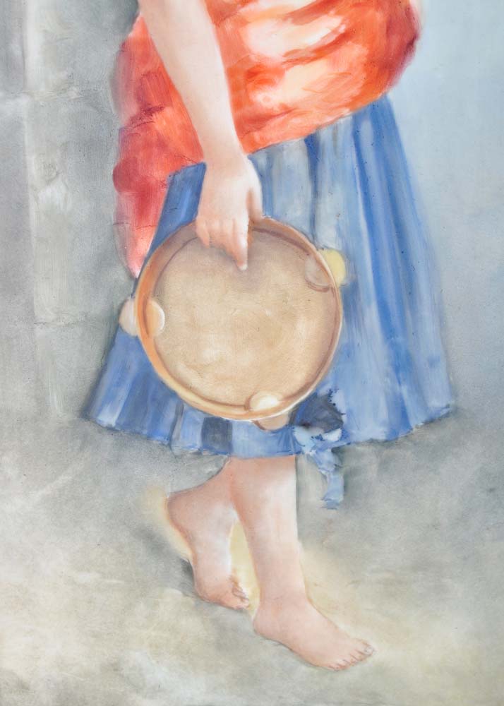 Original Oil on Porcelain Painting of Gypsy with Tambourine