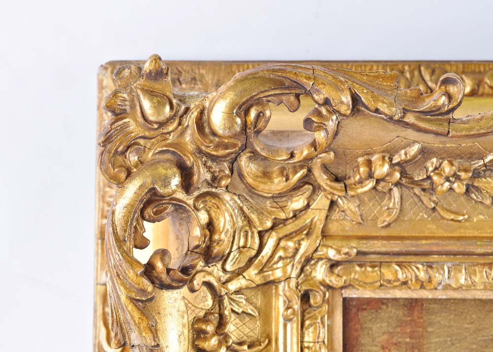 Original Oil on Canvas Painting of Begging Man with Daughter