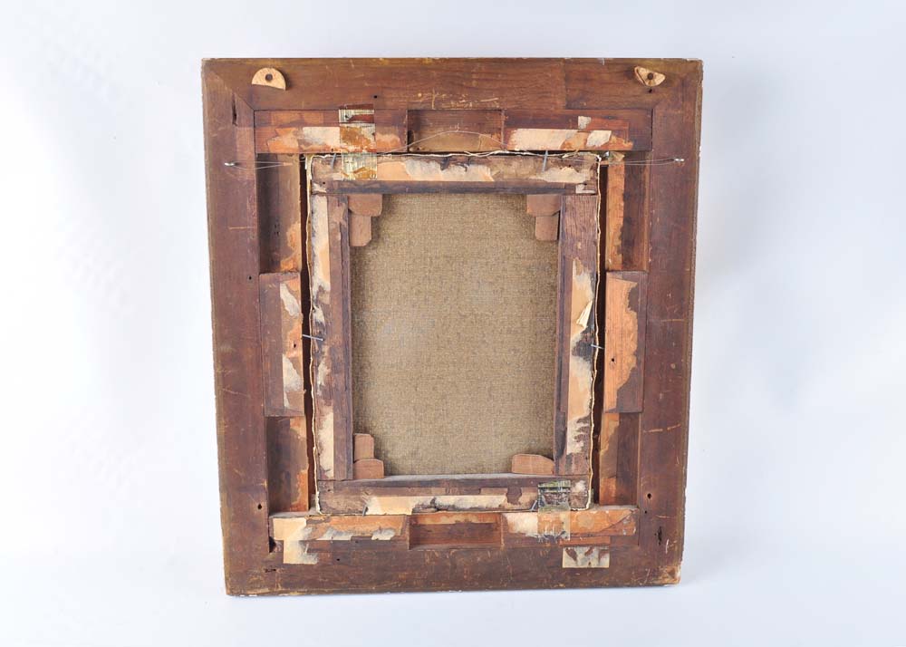 Original Oil on Canvas Painting of Begging Man with Daughter