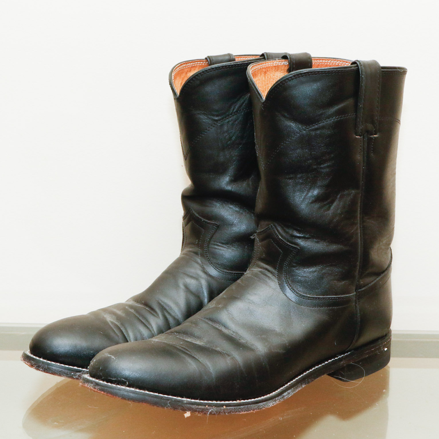 Men's Black Kipskin Roper Boots by Justin, Size 13