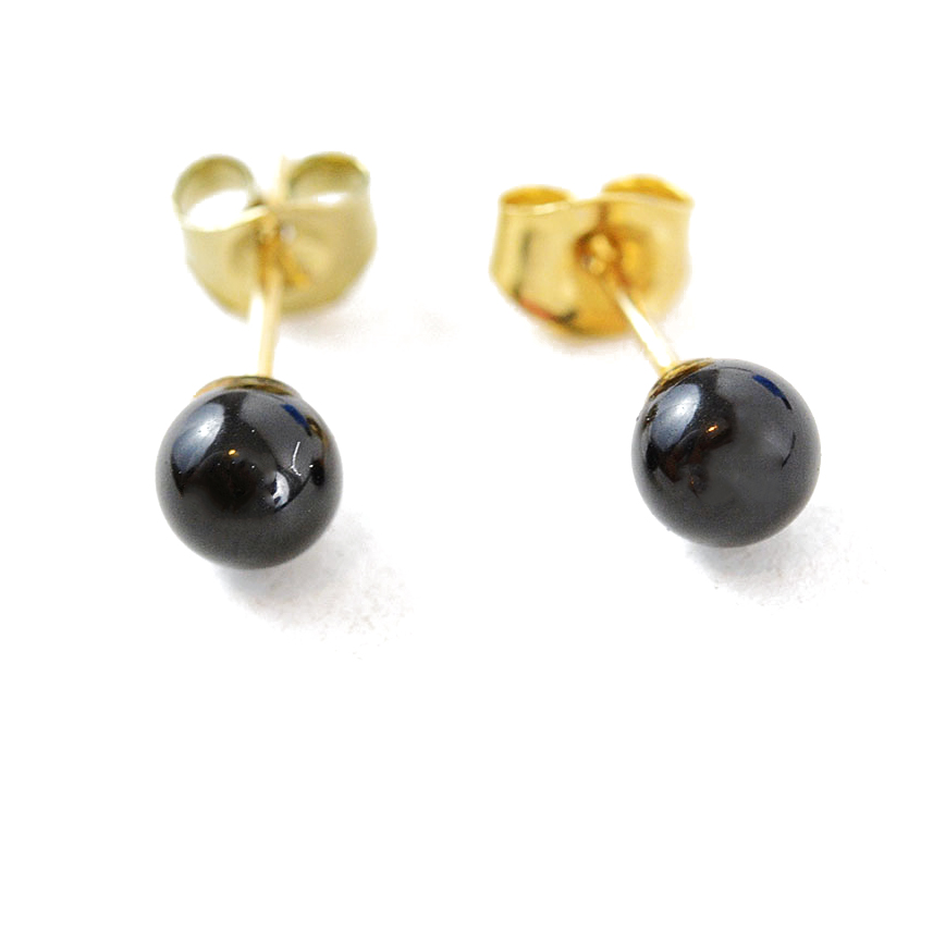 14K Yellow Gold Black Onyx Stud Earrings
