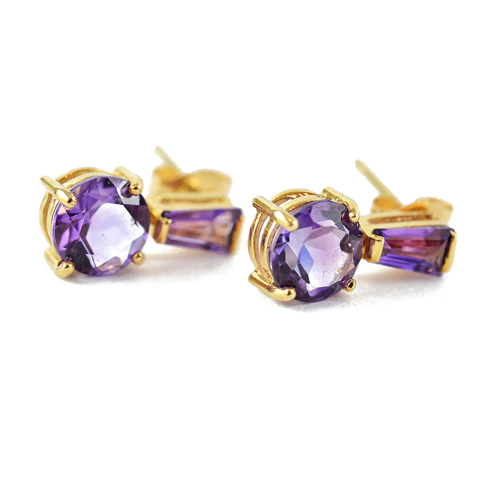 14K Yellow Gold Amethyst Post Dangle Earrings
