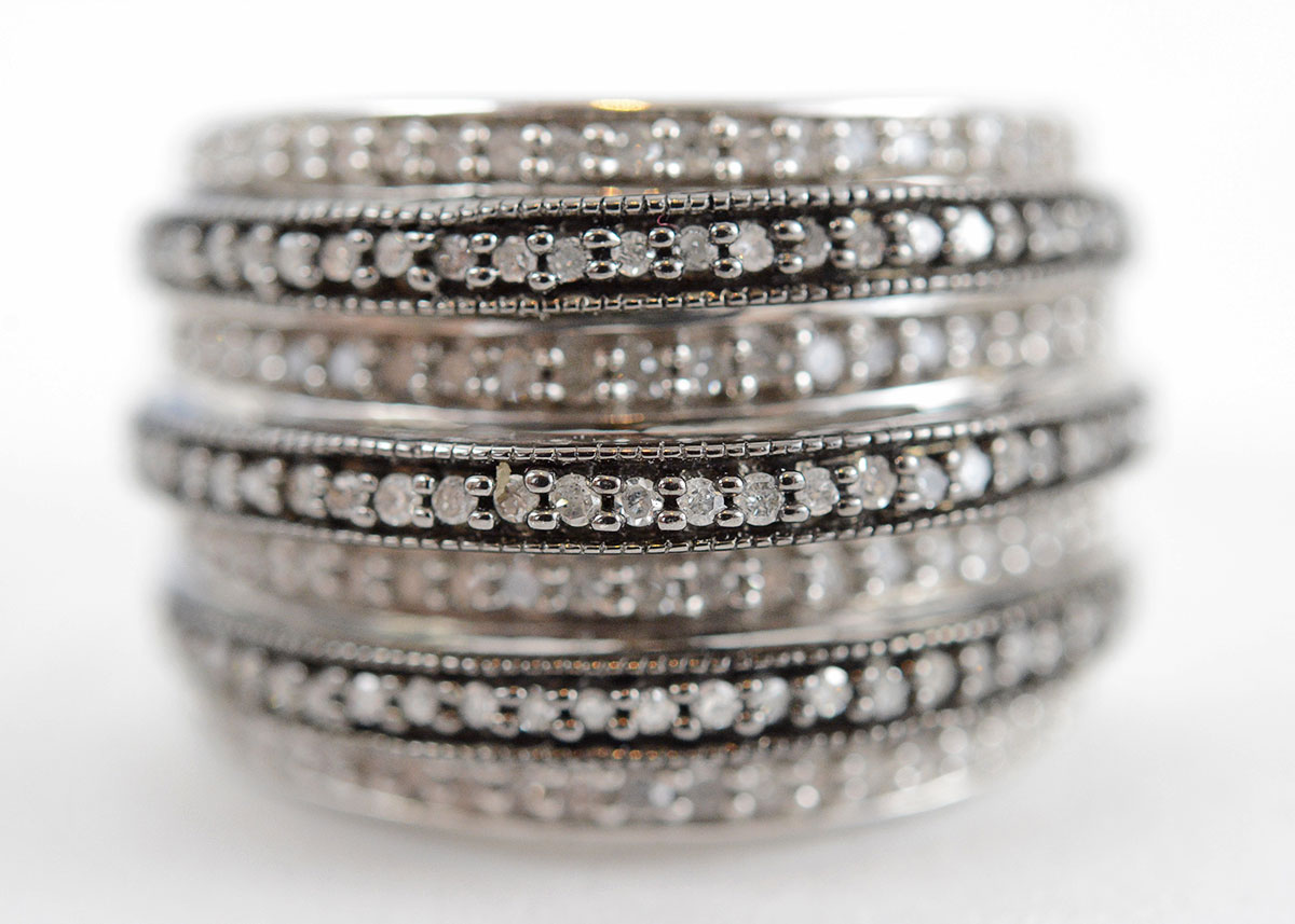 Sterling Silver and Diamond Dome Ribbed Ring