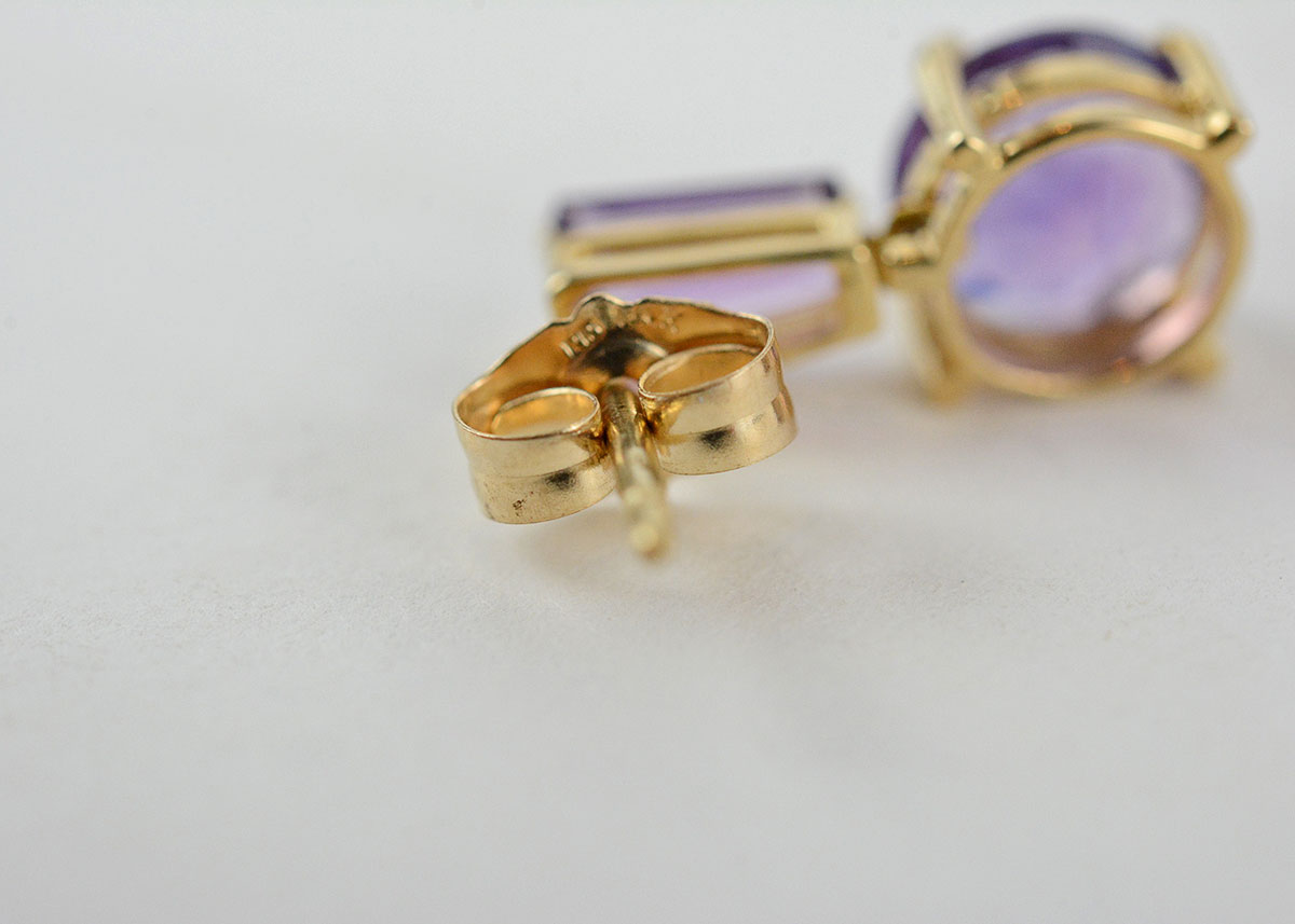14K Yellow Gold Amethyst Post Dangle Earrings